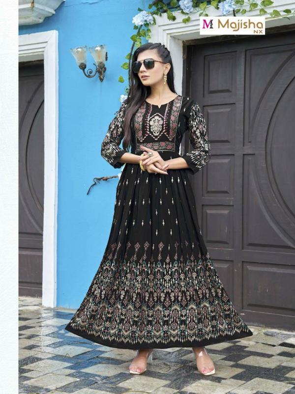 Majisha Nx Angoori 2 Fancy Wear Long Rayon  Anarkali Kurti Collection